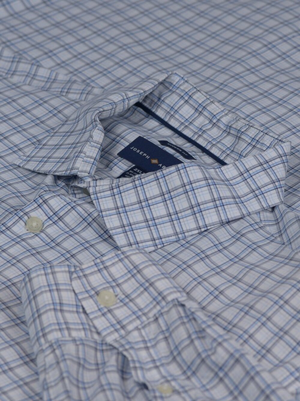 Joseph Abboud Blue Grey Grid Plaid Modern Fit Stretch Shirt Tall 2XLT